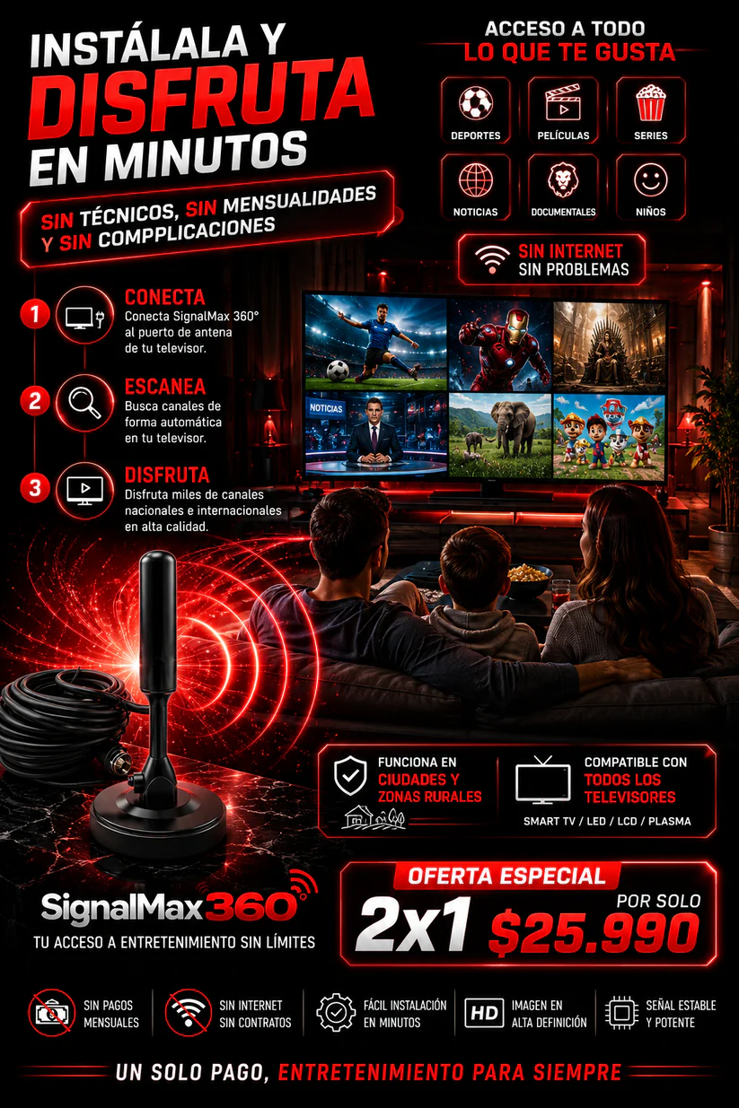 SignalMax 360° 2X1 – Antena TV Digital TDT 4K UHD Profesional +3000 Canales